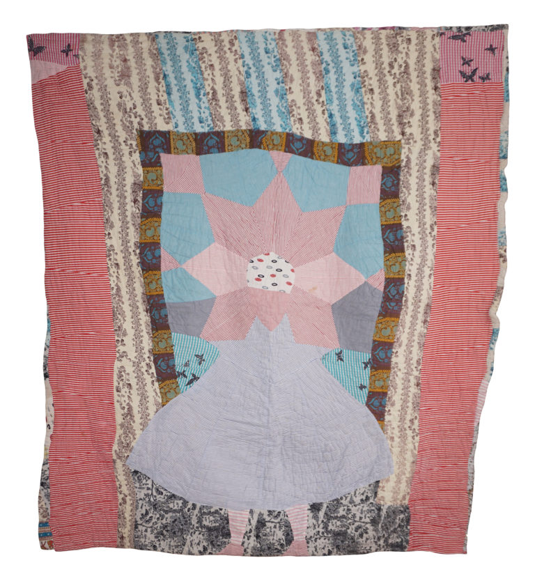 Girl with figural quilt c. 1950 anonymous quilt